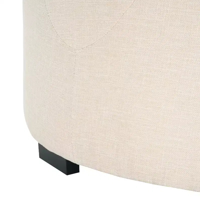 Ottoman rotondo trapuntato color beige/marrone, similpelle/misto lino, 1 persona