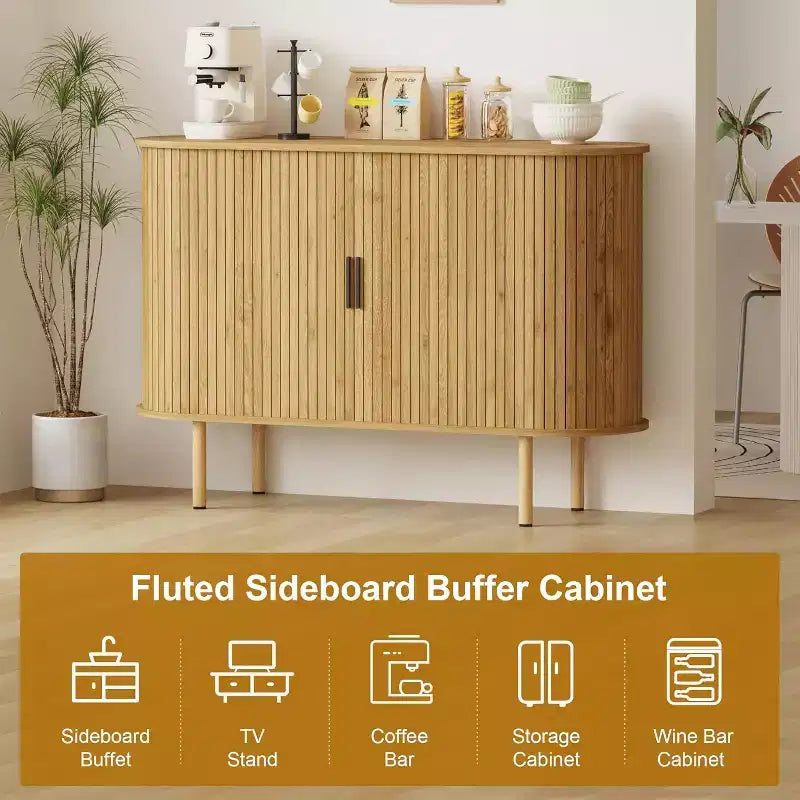 Credenza con ante scorrevoli Mid-Century Modern da 47" – Marrone/Giallo