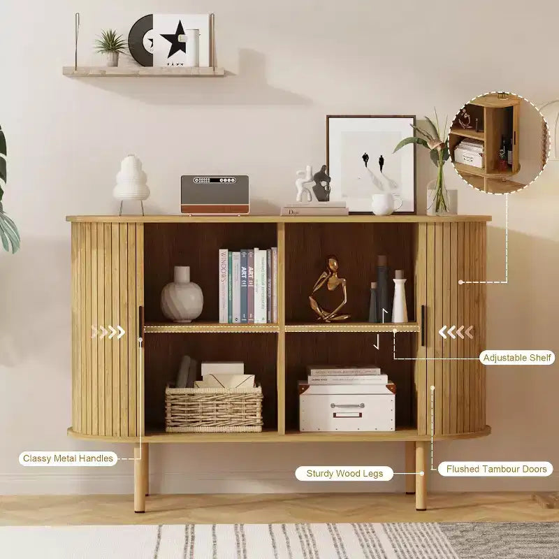 Credenza con ante scorrevoli Mid-Century Modern da 47" – Marrone/Giallo