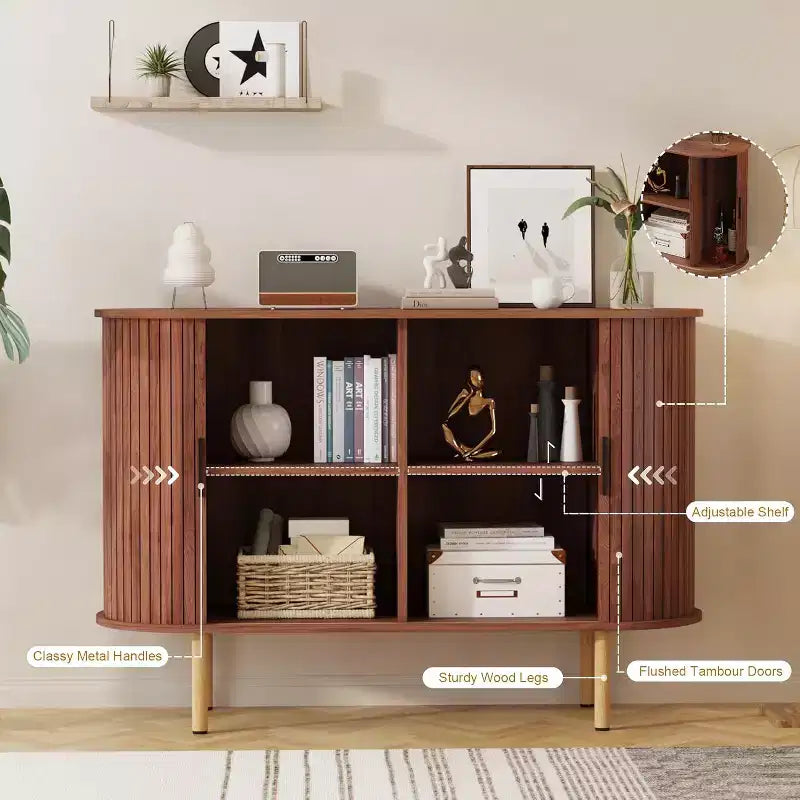 Credenza con ante scorrevoli Mid-Century Modern da 47" – Marrone/Giallo