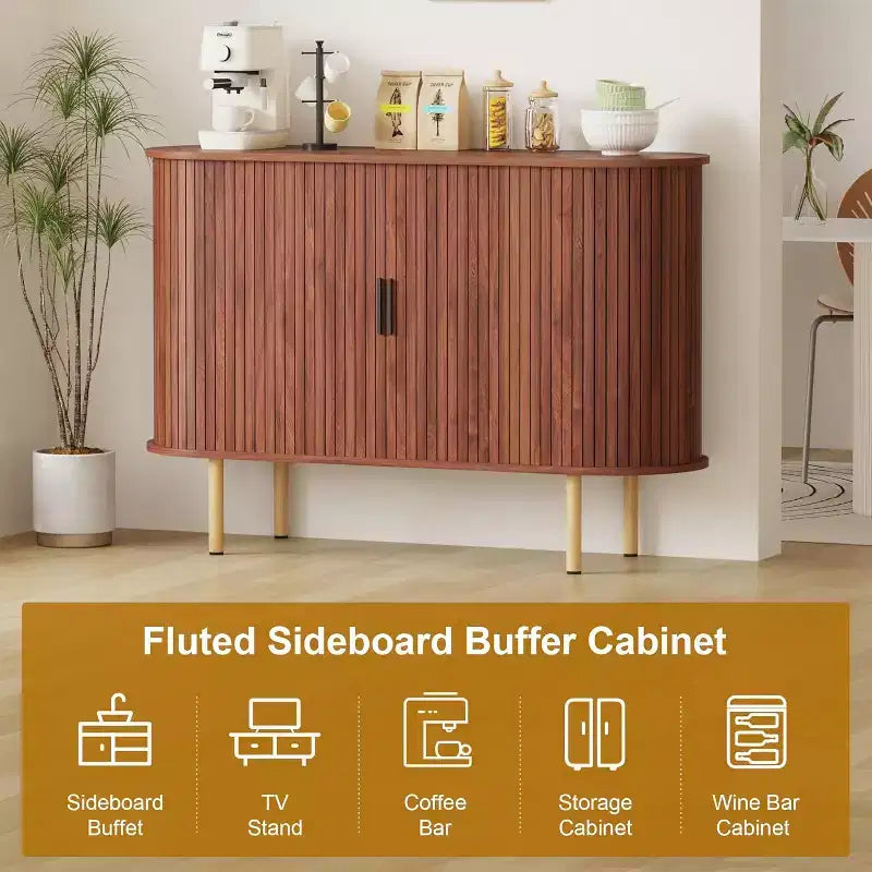 Credenza con ante scorrevoli Mid-Century Modern da 47" – Marrone/Giallo
