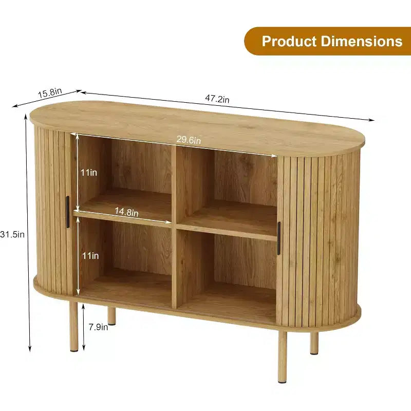 Credenza con ante scorrevoli Mid-Century Modern da 47" – Marrone/Giallo