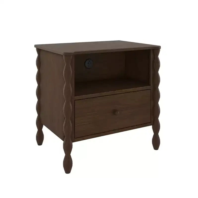 Comodino Spindle con cassetto e presa di ricarica, biondo/noce, 1 posto, bambini
