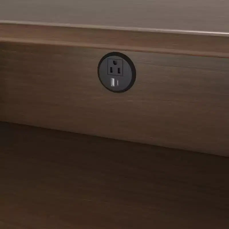 Comodino Spindle con cassetto e presa di ricarica, biondo/noce, 1 posto, bambini