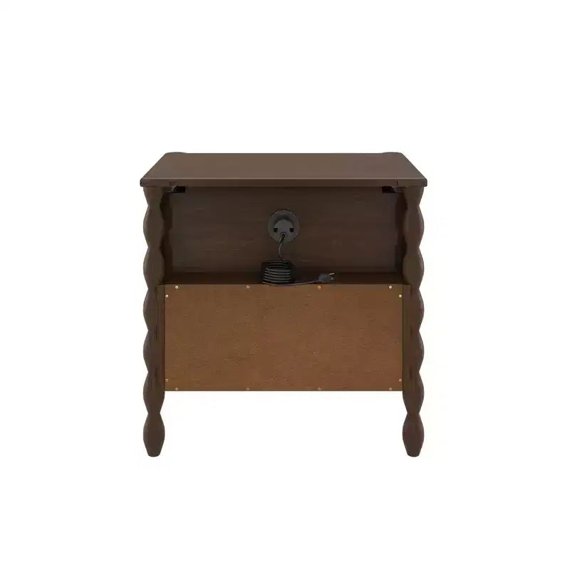 Comodino Spindle con cassetto e presa di ricarica, biondo/noce, 1 posto, bambini