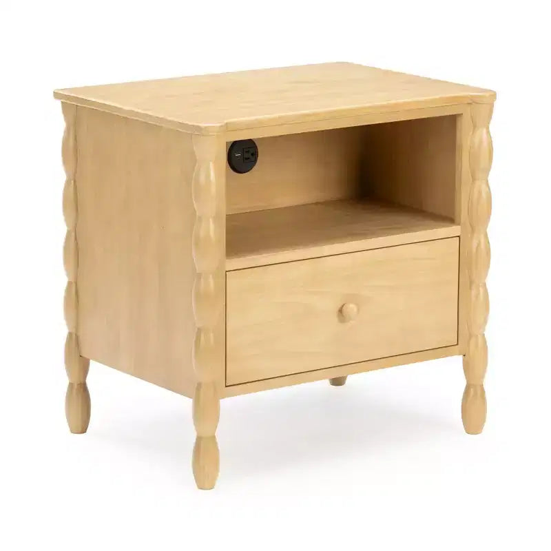 Comodino Spindle con cassetto e presa di ricarica, biondo/noce, 1 posto, bambini