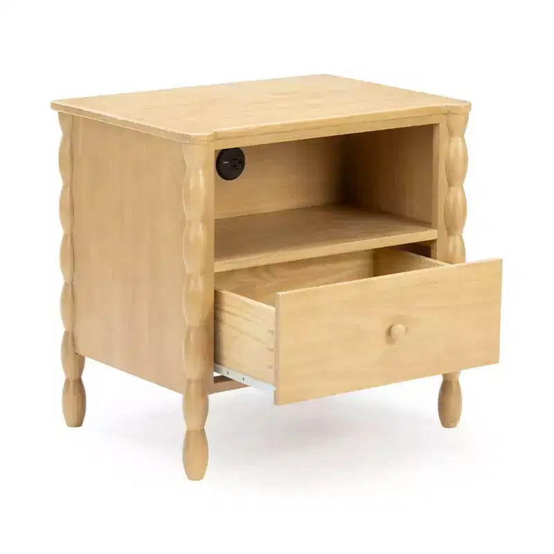 Comodino Spindle con cassetto e presa di ricarica, biondo/noce, 1 posto, bambini