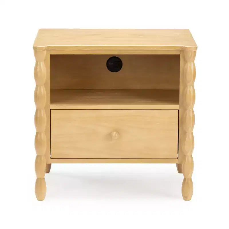Comodino Spindle con cassetto e presa di ricarica, biondo/noce, 1 posto, bambini