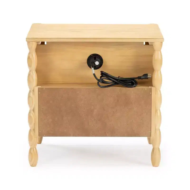 Comodino Spindle con cassetto e presa di ricarica, biondo/noce, 1 posto, bambini