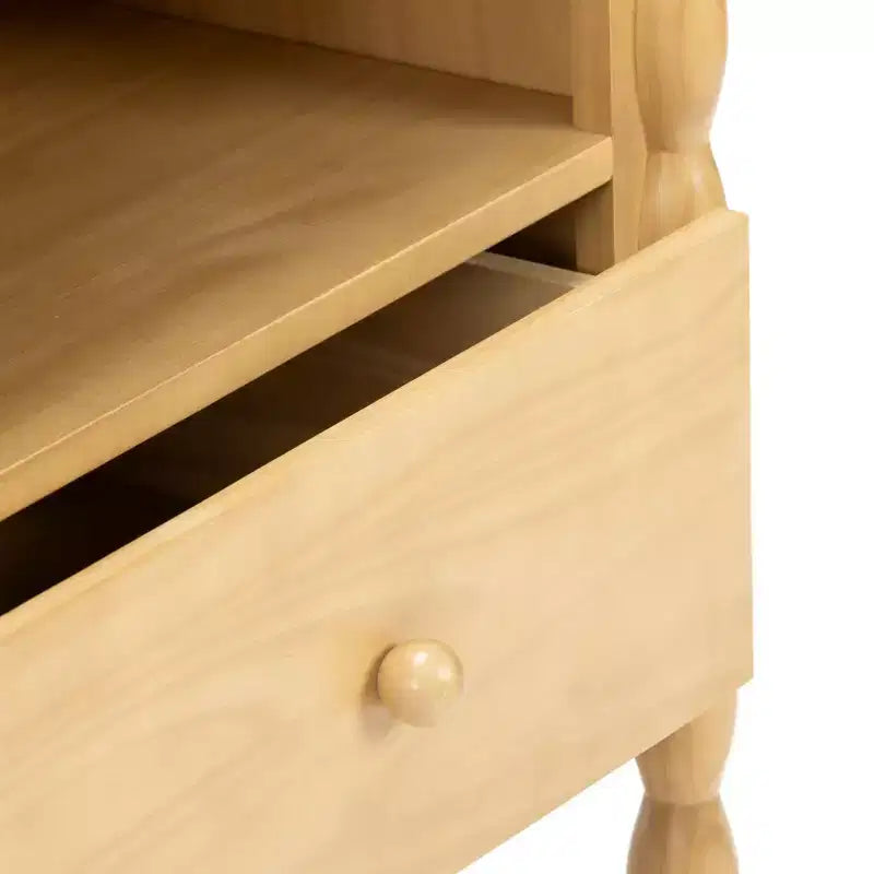 Comodino Spindle con cassetto e presa di ricarica, biondo/noce, 1 posto, bambini