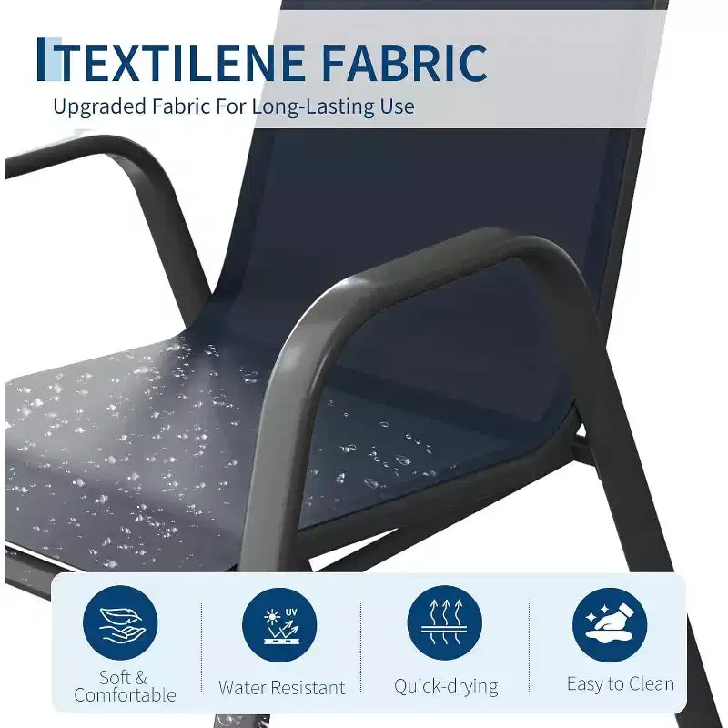 Sedie da pranzo per esterni impilabili nere con schienale alto, in Textilene Mesh