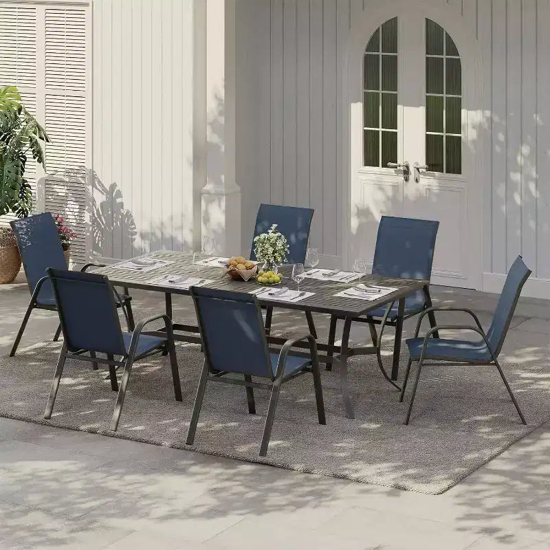 Sedie da pranzo per esterni impilabili nere con schienale alto, in Textilene Mesh