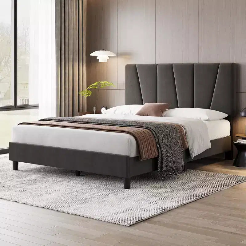 Letto matrimoniale in lino grigio, per 1 persona