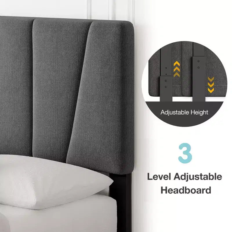Letto matrimoniale in lino grigio, per 1 persona