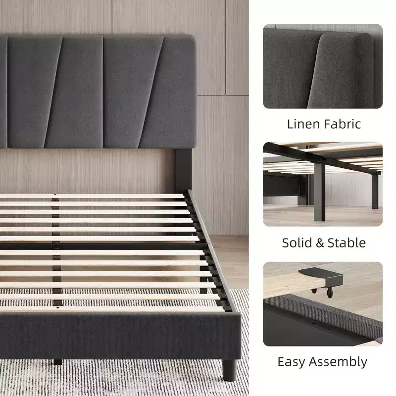 Letto matrimoniale in lino grigio, per 1 persona
