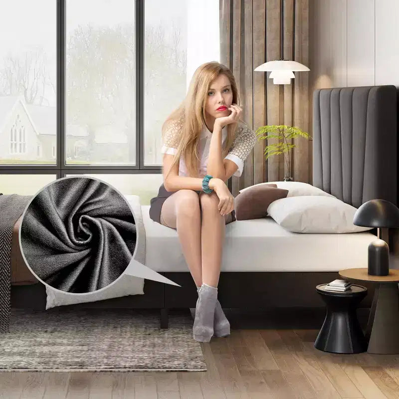 Letto matrimoniale in lino grigio, per 1 persona