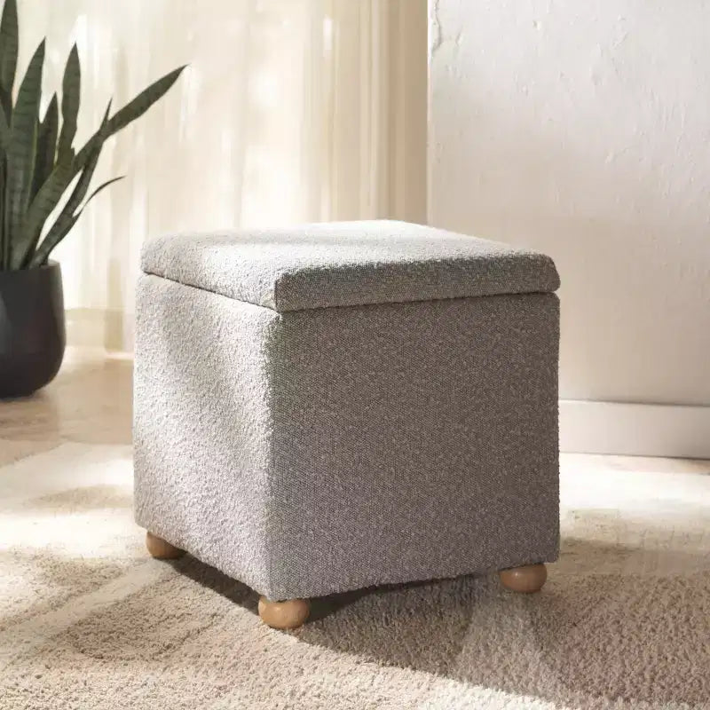 Pouf contenitore in bouclé quadrato - Nero / Grigio / Bianco naturale - Seduta singola