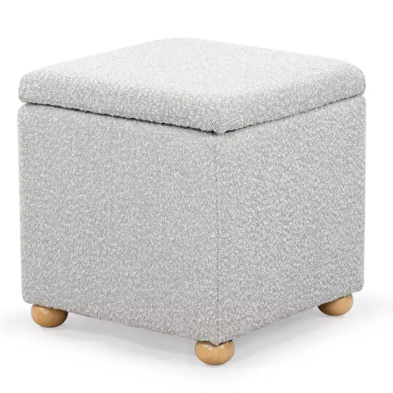 Pouf contenitore in bouclé quadrato - Nero / Grigio / Bianco naturale - Seduta singola