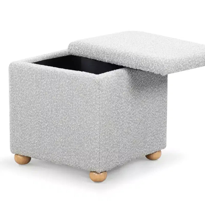 Pouf contenitore in bouclé quadrato - Nero / Grigio / Bianco naturale - Seduta singola