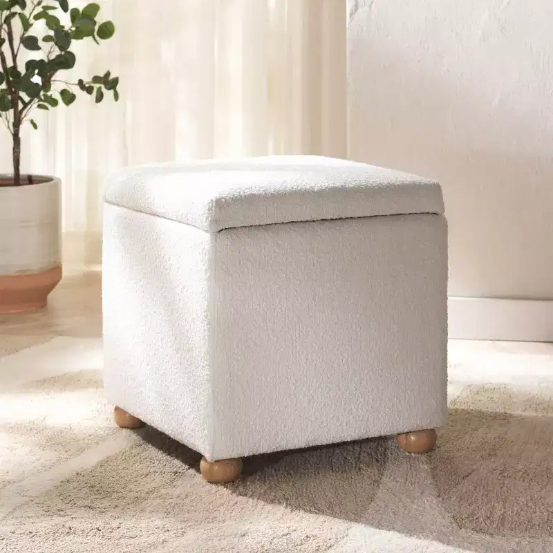 Pouf contenitore in bouclé quadrato - Nero / Grigio / Bianco naturale - Seduta singola