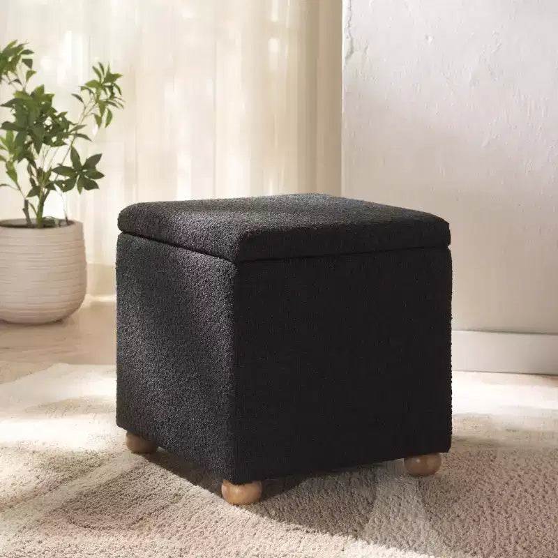 Pouf contenitore in bouclé quadrato - Nero / Grigio / Bianco naturale - Seduta singola