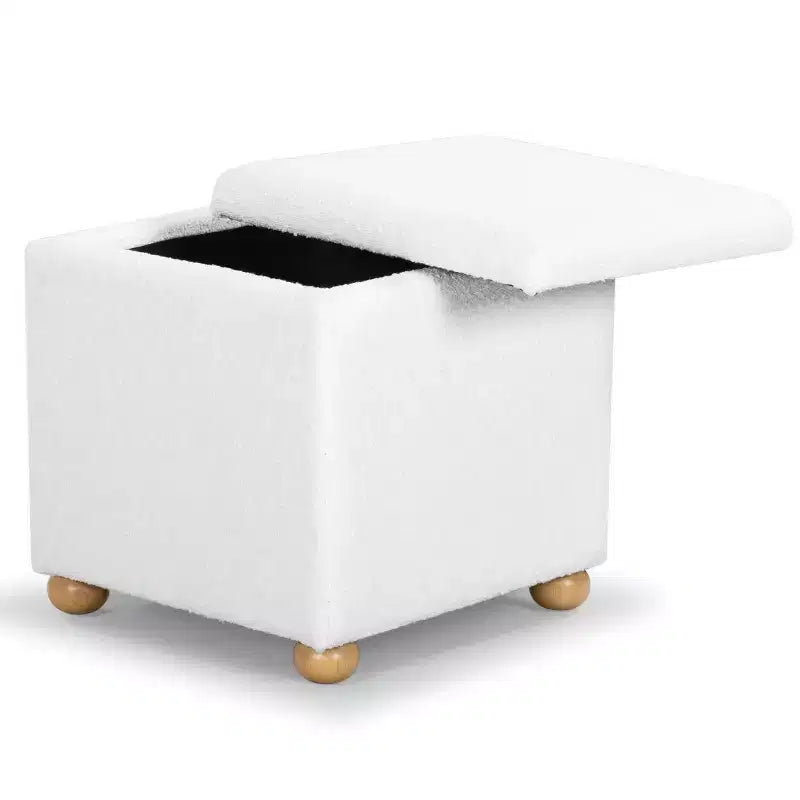 Pouf contenitore in bouclé quadrato - Nero / Grigio / Bianco naturale - Seduta singola