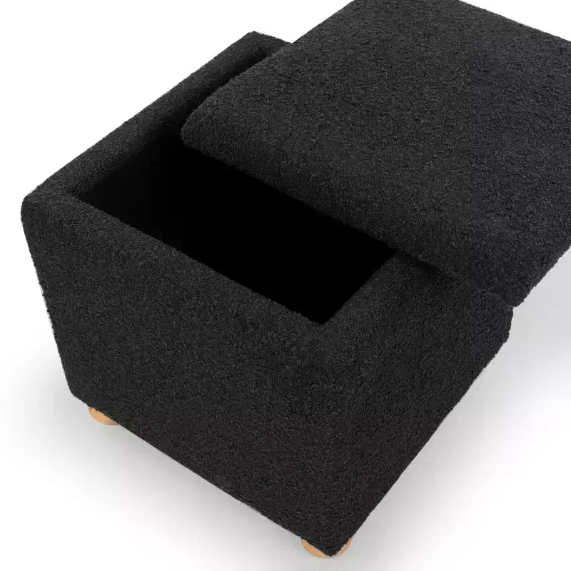 Pouf contenitore in bouclé quadrato - Nero / Grigio / Bianco naturale - Seduta singola