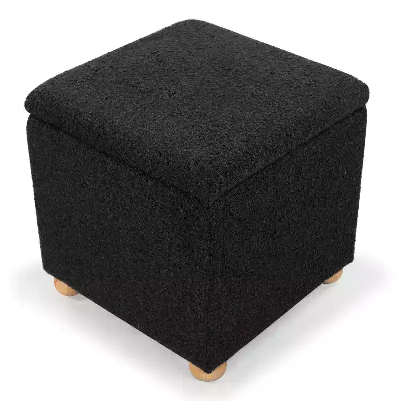 Pouf contenitore in bouclé quadrato - Nero / Grigio / Bianco naturale - Seduta singola