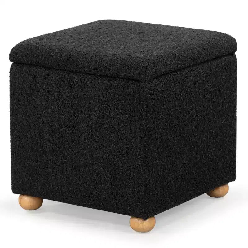 Pouf contenitore in bouclé quadrato - Nero / Grigio / Bianco naturale - Seduta singola