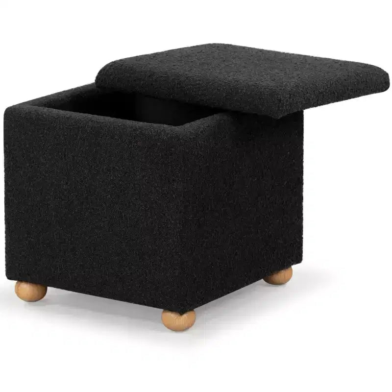 Pouf contenitore in bouclé quadrato - Nero / Grigio / Bianco naturale - Seduta singola