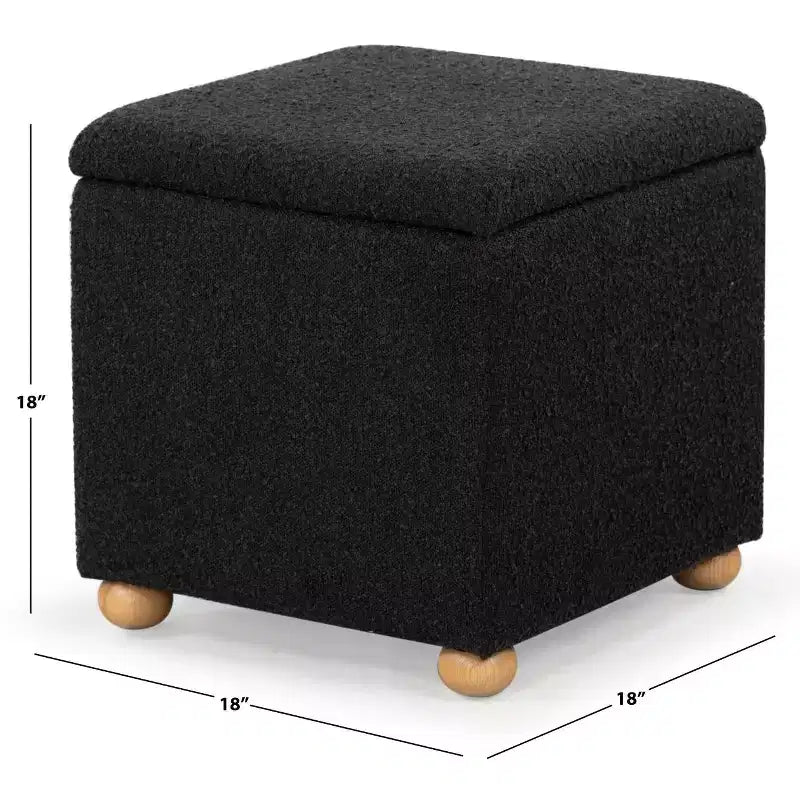 Pouf contenitore in bouclé quadrato - Nero / Grigio / Bianco naturale - Seduta singola