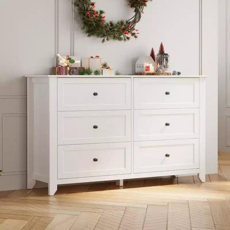 Comò bianco a 6 cassetti in legno – Organizzatore portaoggetti per camera da letto