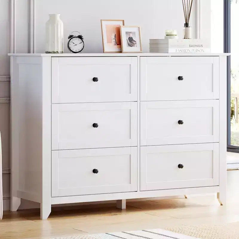 Comò bianco a 6 cassetti in legno – Organizzatore portaoggetti per camera da letto