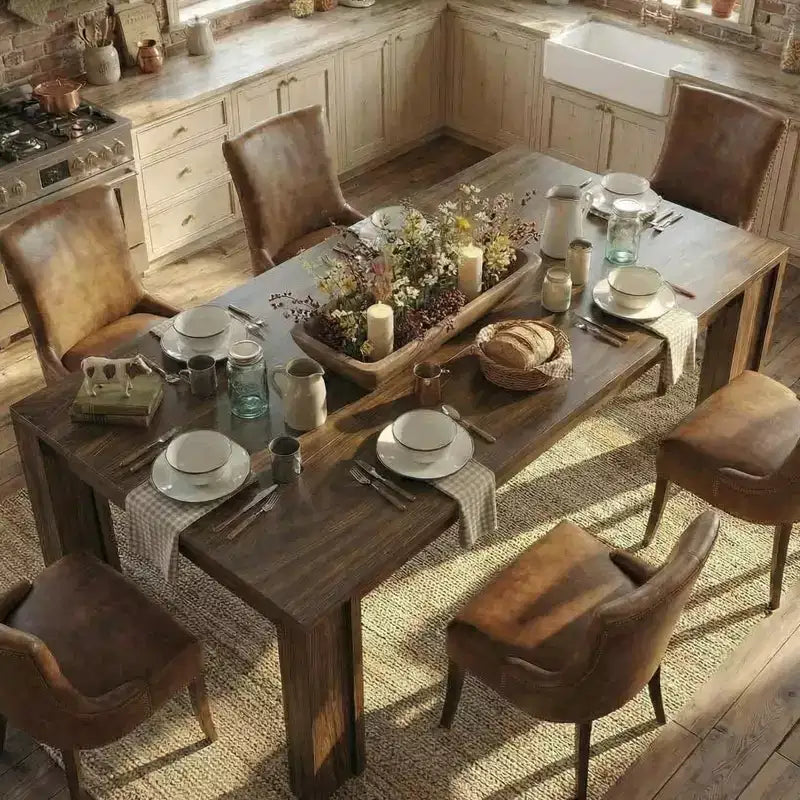 Tavolo da pranzo rettangolare stile rustico, ciliegio/noce, 6-8 posti