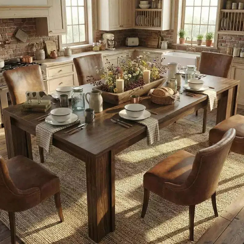 Tavolo da pranzo rettangolare stile rustico, ciliegio/noce, 6-8 posti