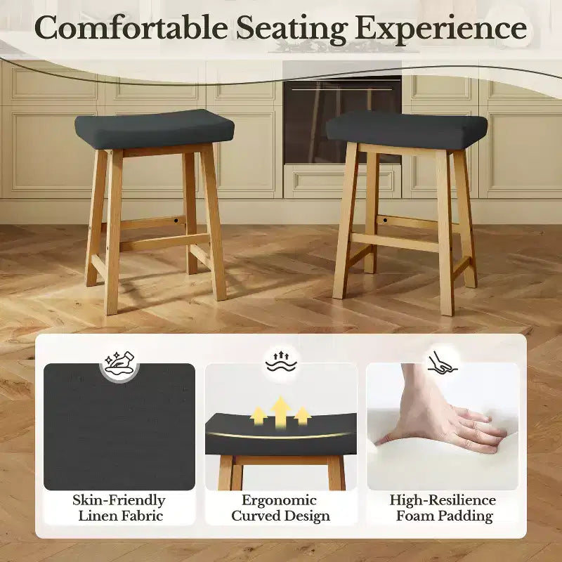Set di 3 Sgabelli da Bar Senza Schienale Altezza Bancone, Beige / Grigio Scuro, Posti a sedere 1
