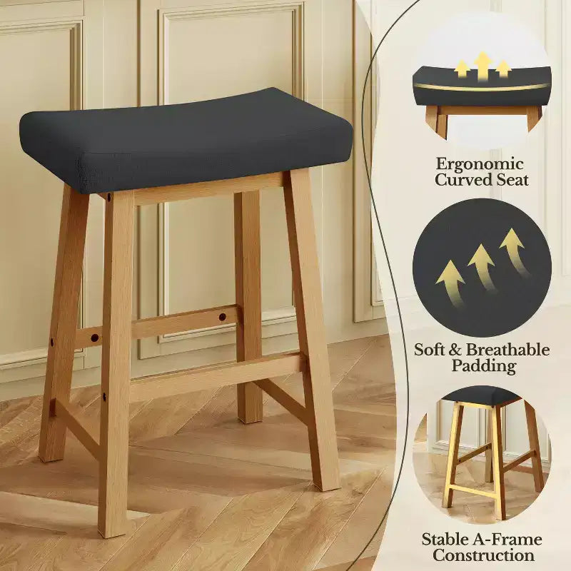 Set di 3 Sgabelli da Bar Senza Schienale Altezza Bancone, Beige / Grigio Scuro, Posti a sedere 1