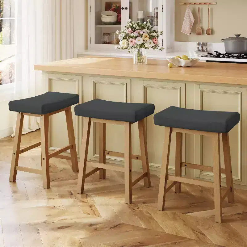 Set di 3 Sgabelli da Bar Senza Schienale Altezza Bancone, Beige / Grigio Scuro, Posti a sedere 1