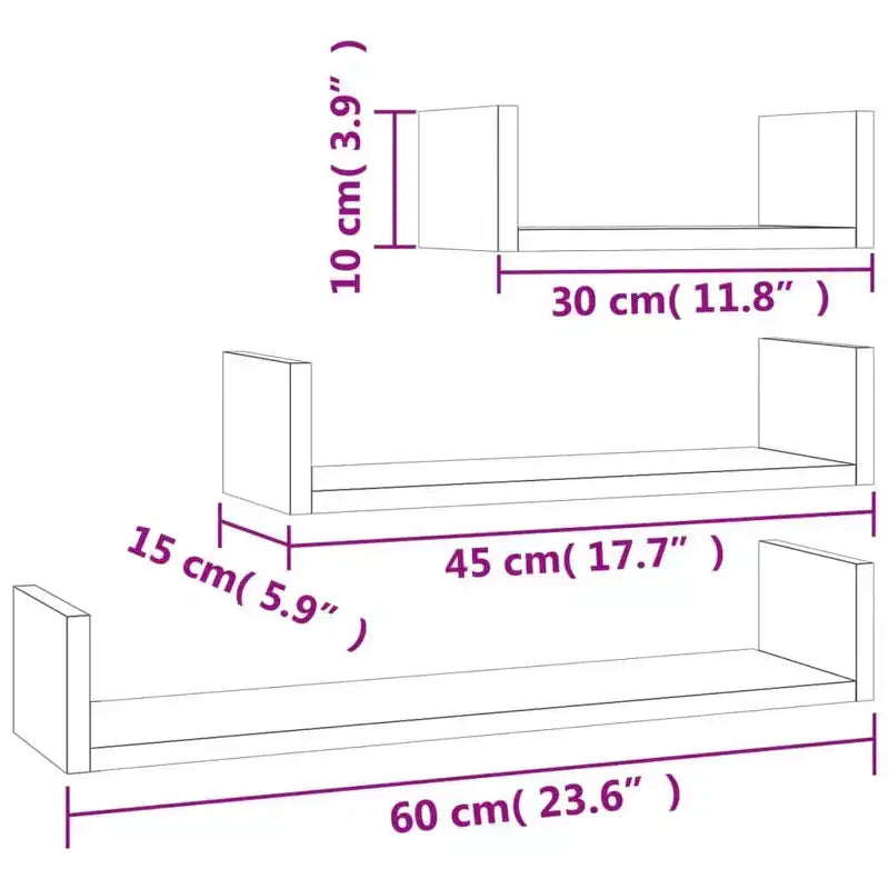 Set di 3 mensole galleggianti a muro – Legno composito, multicolore