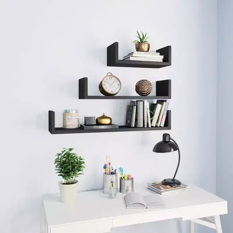 Set di 3 mensole galleggianti a muro – Legno composito, multicolore