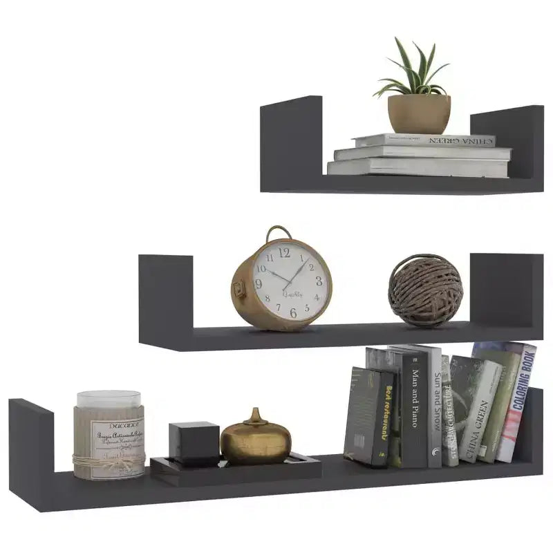Set di 3 mensole galleggianti a muro – Legno composito, multicolore
