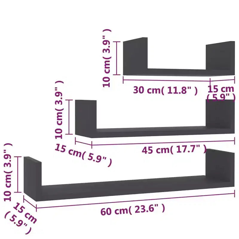 Set di 3 mensole galleggianti a muro – Legno composito, multicolore