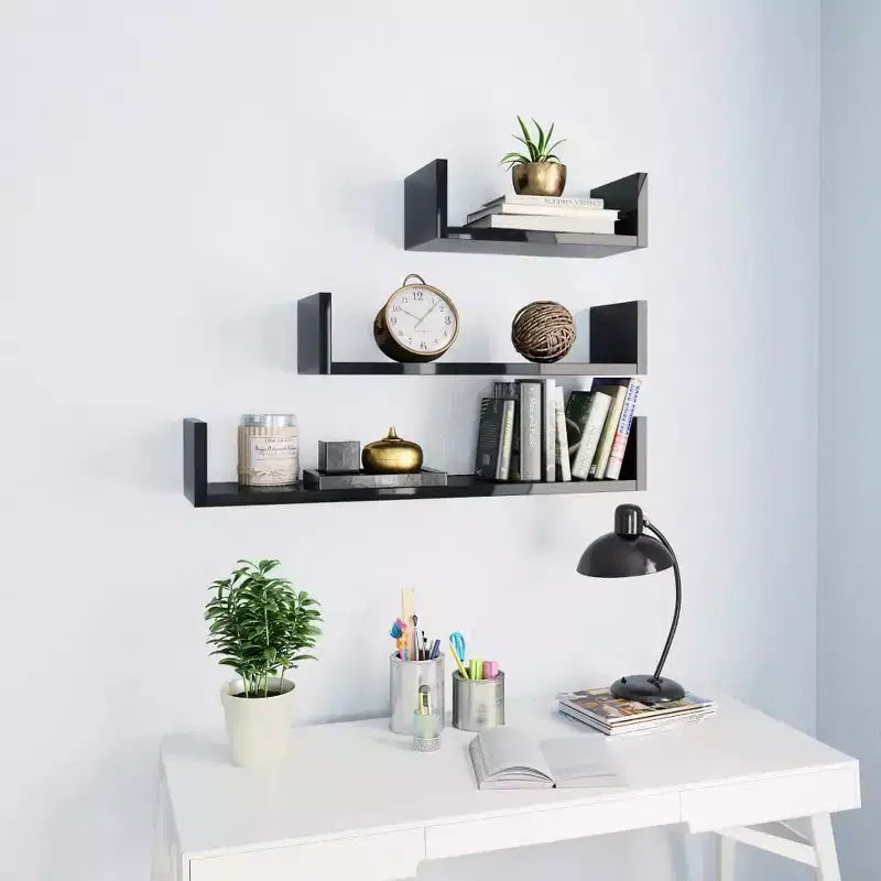 Set di 3 mensole galleggianti a muro – Legno composito, multicolore