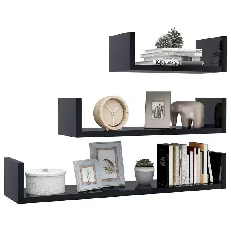 Set di 3 mensole galleggianti a muro – Legno composito, multicolore