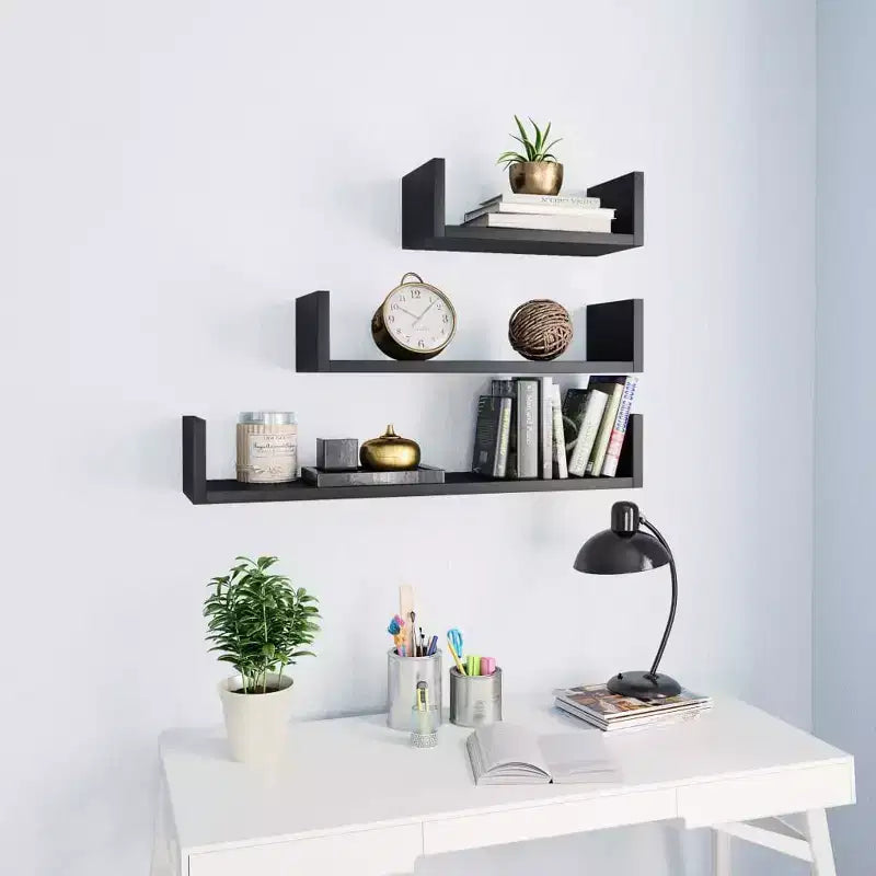 Set di 3 mensole galleggianti a muro – Legno composito, multicolore