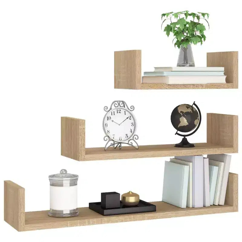 Set di 3 mensole galleggianti a muro – Legno composito, multicolore