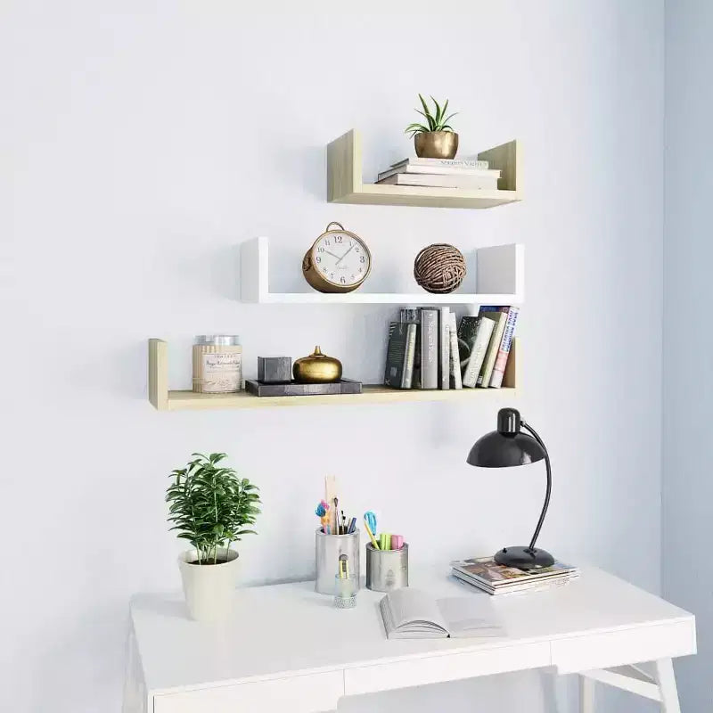 Set di 3 mensole galleggianti a muro – Legno composito, multicolore