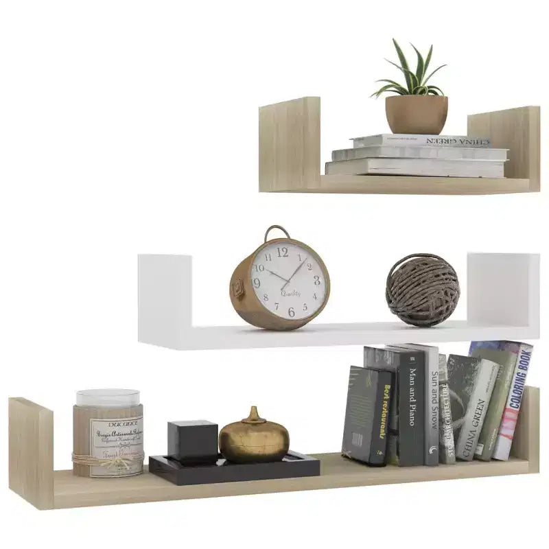 Set di 3 mensole galleggianti a muro – Legno composito, multicolore