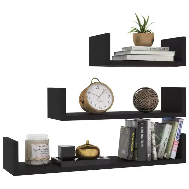 Set di 3 mensole galleggianti a muro – Legno composito, multicolore