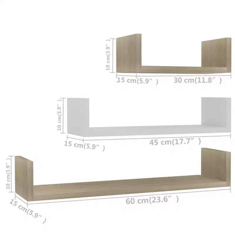 Set di 3 mensole galleggianti a muro – Legno composito, multicolore